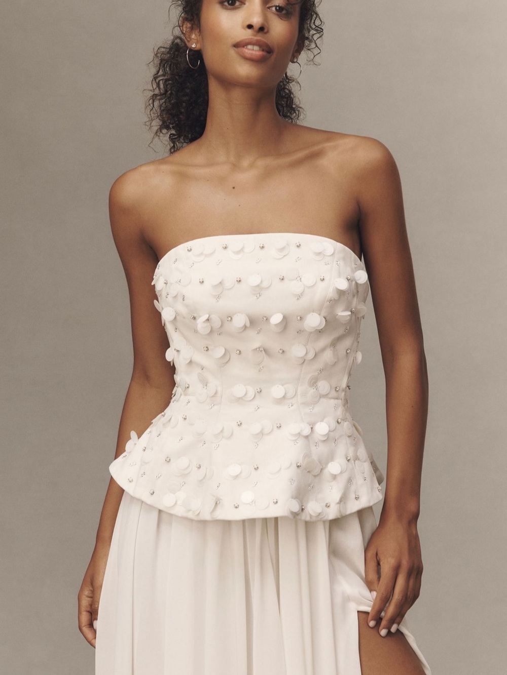 BHLDN Strapless Ivory Peplum Gown with Thigh Slit - Picture 3 of 4